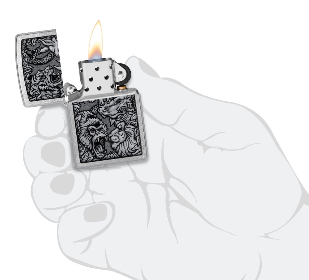 Zippo Jungle Design Street Chrome Pocket Lighter