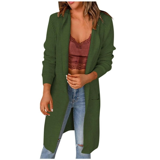 Hfyihgf Women's Long Sleeve Hoodie Cardigan Casual Open Front Lightweight Soft  Chunky Knit Sweater Outerwear with Pockets(Army Green,S) - Walmart.com