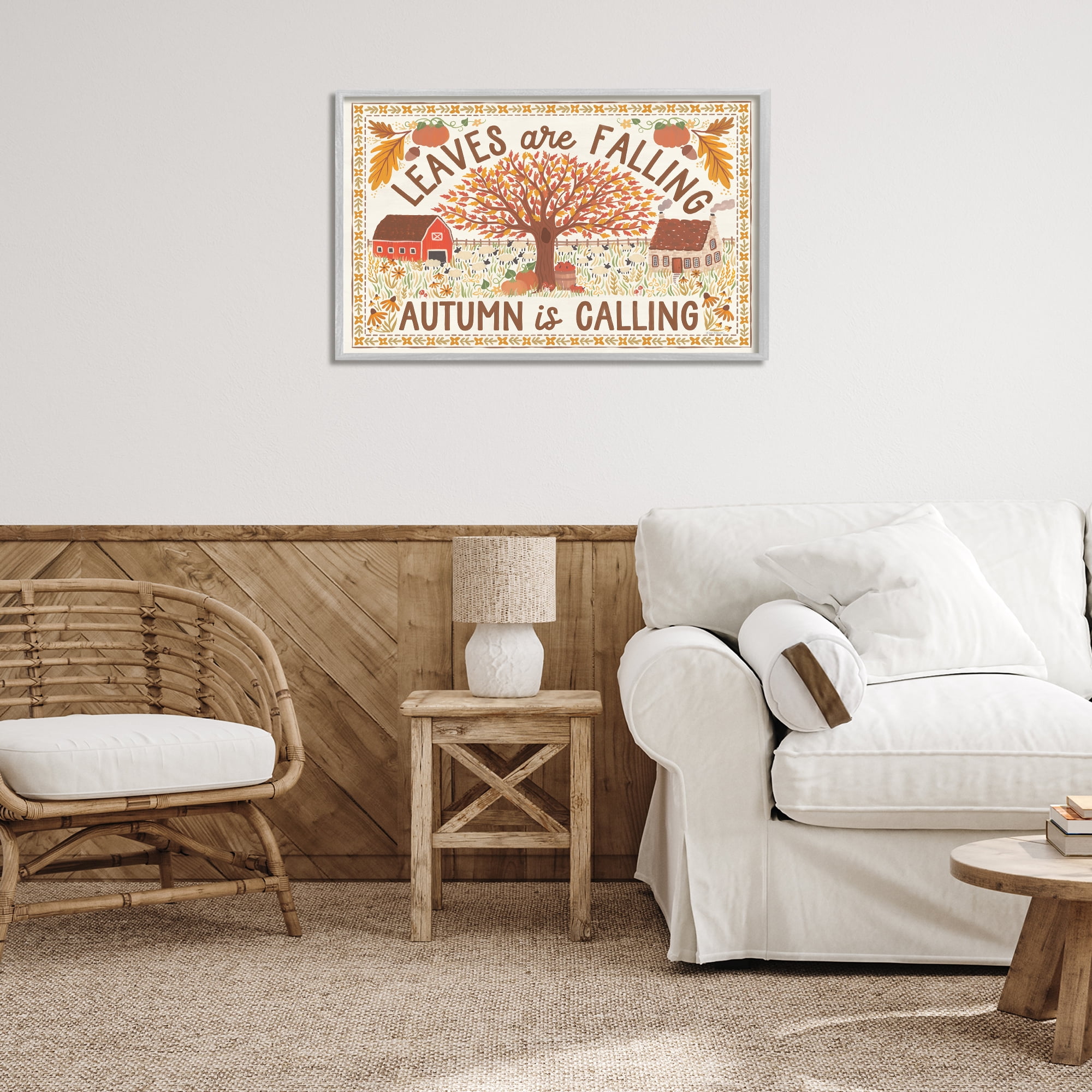 Stupell Industries Leaves Are Falling Scene Landscape Painting Gray Framed Art Prints Wall Art, 30 x 20