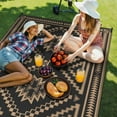 thumbnail image 4 of KUETH 5' x 8' Outdoor Rug Waterproof for Patio Carpet Plastic Reversible Straw Outdoor Rug for Camping Picnic Geometric Mat ,Black & Brown, 4 of 6