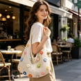 thumbnail image 4 of 14x16 Inch Floral Crochet Tote Bag, Hand Knit Bohemian Shoulder Purse, Woven Handbag for Beach Trip, Daily Shopping and Casual Commute Use, 4 of 6