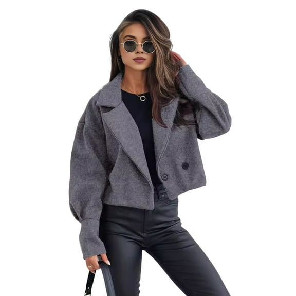Women Fall Winter Coat Short Type Turn-down Collar Solid Color Loose Button Closure Cardigan OL Commuting Jacket Lady Daily Outwear