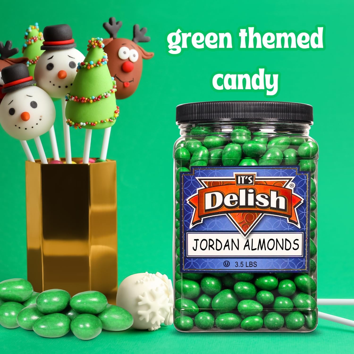 Dark Green Jordan Almonds by Its Delish, 3.5 lbs. Jumbo Container  Candied Almond Nut with Sweet Hard Candy Coating - Weddings Birthday Boy Baby Shower Theme Party Favors Candy Buffets - Vegan &...