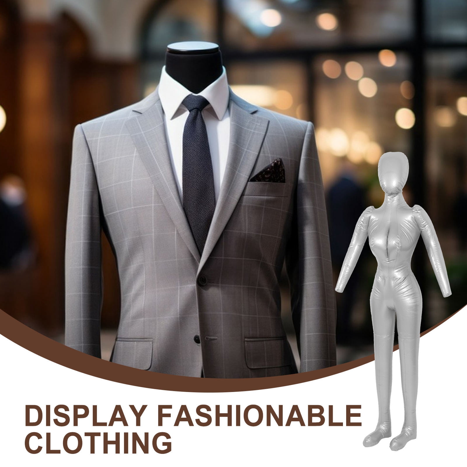 OUNONA Inflatable Female Mannequin for Clothes Display Made of PVC Silver Color Simple and Practical Design