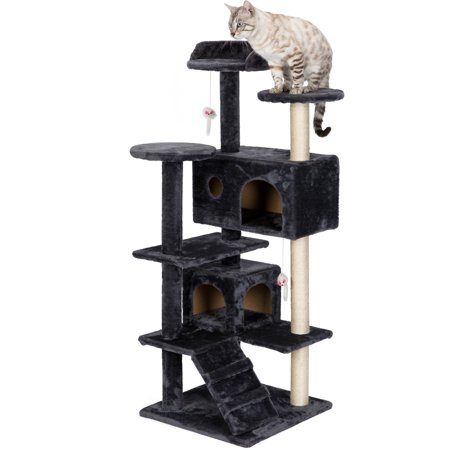 Two Level Cat House 51”Cat Tree Scratcher Condo,BALORAY Two Play Houses Cat Furniture Multi-Level Climber Sisal Cover Activity Centre Cat Tower Furniture - Tree for Kittens,Cats and Pets ()