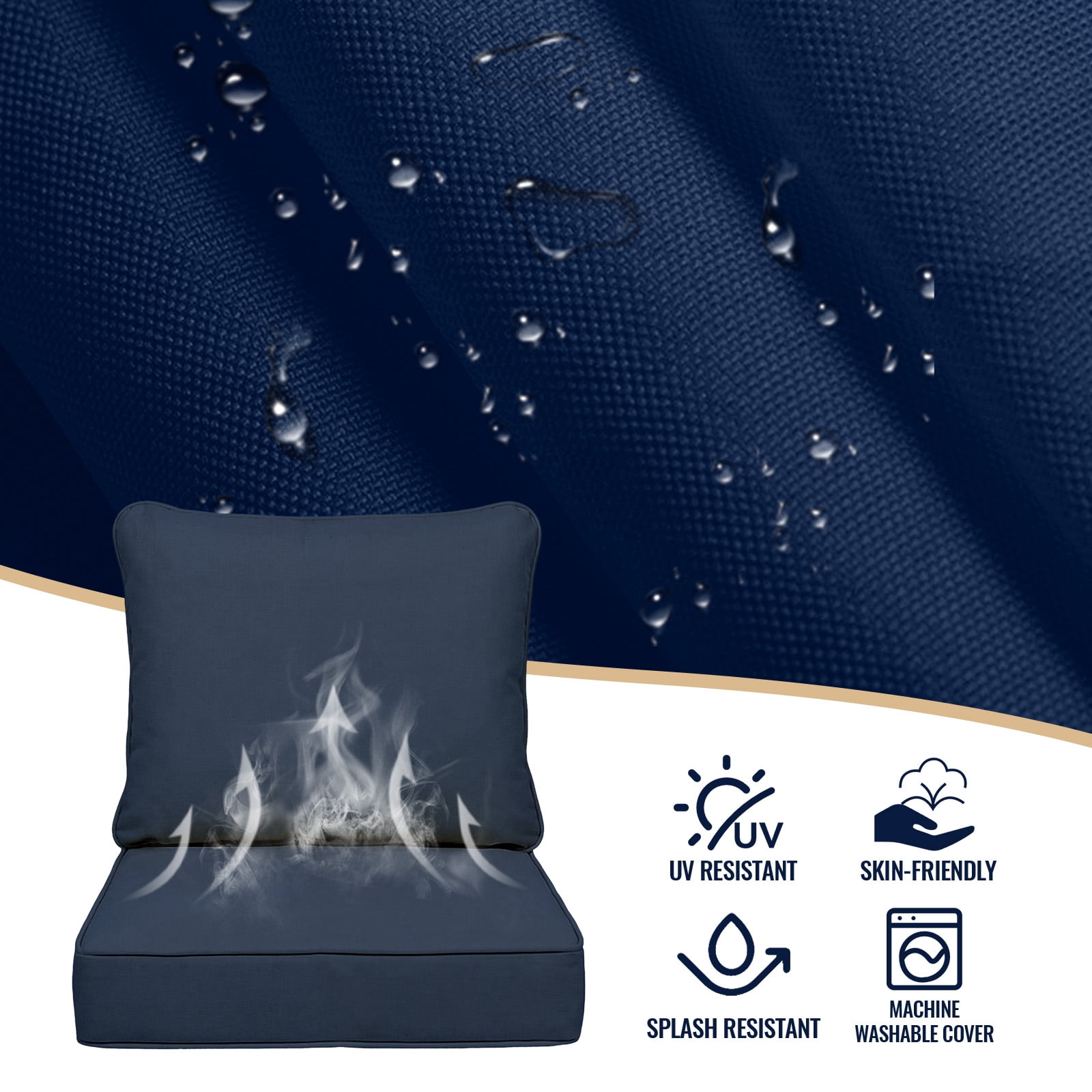 MOLIBYME Outdoor Deep Seat Cushion Set, Patio Furniture Cushions with Removable Cover Deep Seat and Back Cushion for Chair Sofa Couch