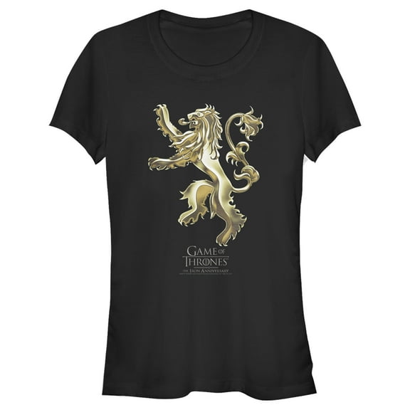 Junior's Game of Thrones Iron Anniversary Lannister Metal Lion Crest  Graphic Tee Black 2X Large