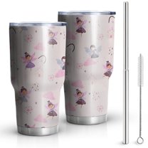 30oz Light Pink Fairy Pattern Tumblers Stainless Steel Tumbler with Lid and Straw,Vacuum Insulated Double Wall Travel Tumbler Cups Mug with Cleaning Brush for Coffee,Tea