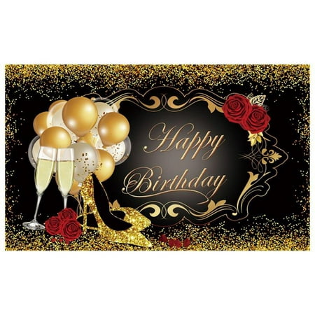 Glitter Gold Happy Birthday Backdrop Red Rose Floral Golden Balloons Heels  Champagne Glass Background For Women Birthday Party Decorations Birthday  Party Supplies  Vinyl | Walmart Canada