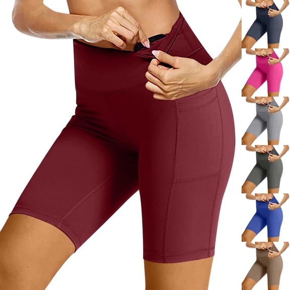 BXINGOHAI Biker Shorts Women with Pockets High Waisted Workout Tummy Control Gym Running Yoga Shorts Brown,M