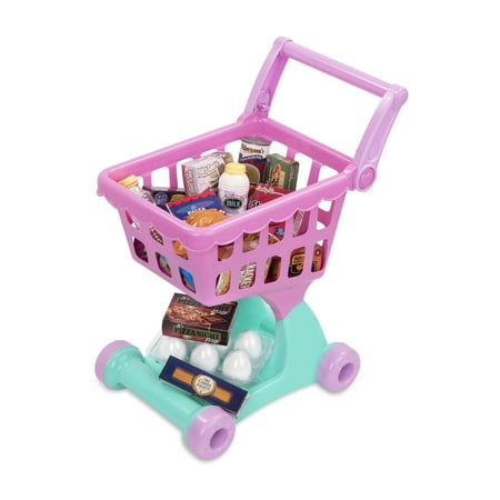 Battat Shopping Day Grocery Cart with 25+ Plastic Play Food Pieces, Toddler and Preschool Toys
