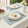 thumbnail image 2 of Romanstile Placemats for Dining Table, Place mats Set of 4 Synthetic Leather Table Mats Waterproof Wipeable Rectangle Placemats Washable for Dining Patio Kitchen (Blue), 2 of 7