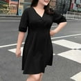thumbnail image 7 of Plus Size V Neck Mini Dress for Women Short Sleeve Casual Summer A-Line Tunic Dress with Pockets Flowy Sundress, 7 of 7