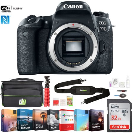 Canon EOS 77D 24.2 MP CMOS (APS-C) Digital SLR Camera with Wi-Fi (Body) (1892C001) w/ 32GB Deluxe Accessory Bundle Includes, Deco Gear Camera Bag and Photo and Video Professional Editing (Best Canon Aps C Camera)