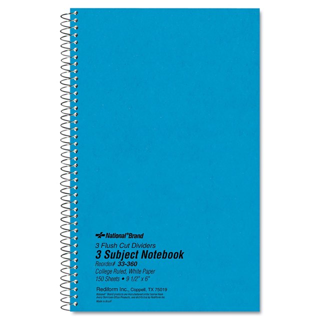 National 33360 Cuaderno De Espiral De 3 Materias, Regla Universitaria, 6 X 9 1/2, Blanco, 150 Hojas