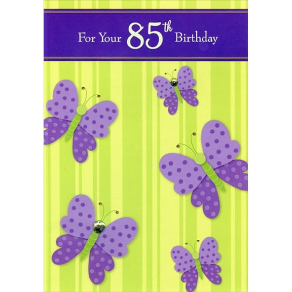 Designer Greetings Purple Butterflies with Gems Hand Decorated Age 85 / 85th Birthday Card for Her