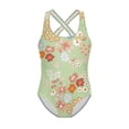 thumbnail image 4 of Uorisanigo Kids Swimsuits for Girls Kawaii Floral 1-Piece Athletic Competition Bathing Suit Sleeveless Beach Pool Swimwear, Size 13-14, 4 of 7