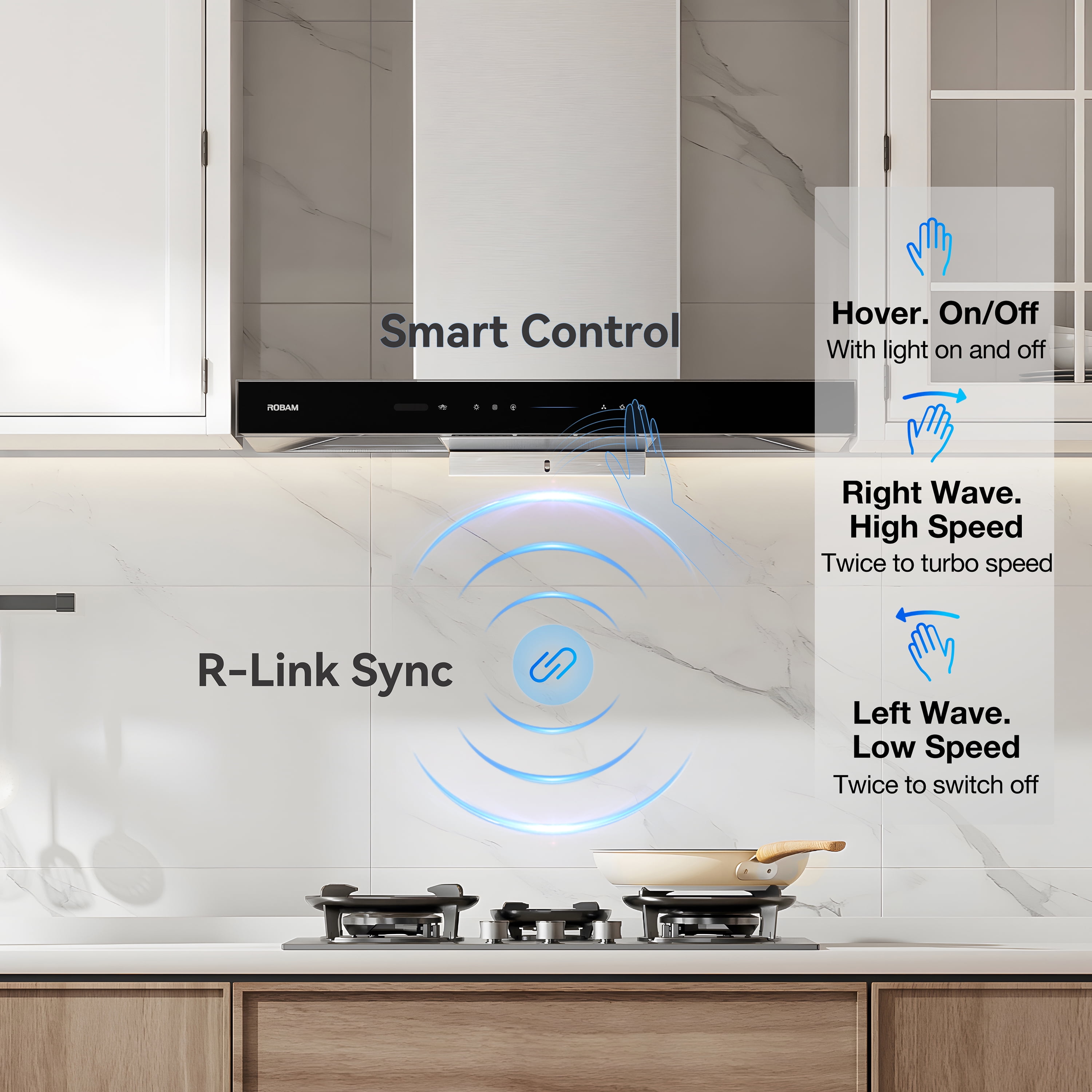 ROBAM 30" Wall Mount Range Hood 86H1S, 1300 CFM Smart Kitchen Vent Hood, Gesture Sensing/ Auto-Adjust Speed Control/ R- Link System/ Cleaner Airflow, Ducted/Ductless Convertible