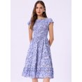 thumbnail image 4 of DARING DIVA Women's Stylish Midi Smocked Floral Fit and Flare Dresses XS Dark Blue Purple, 4 of 7