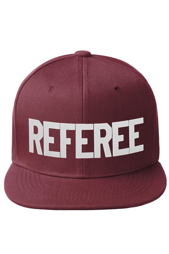Classic Snapback Referee Hat High Profile Flat Bill Visor Adjustable Back Cap, Burgundy White