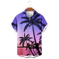 thumbnail image 4 of Penkiiy Men Casual Fashion Turndown Collar Stripe Printing Short Sleeve Button Shirt Tops Blouse XL Purple, 4 of 4
