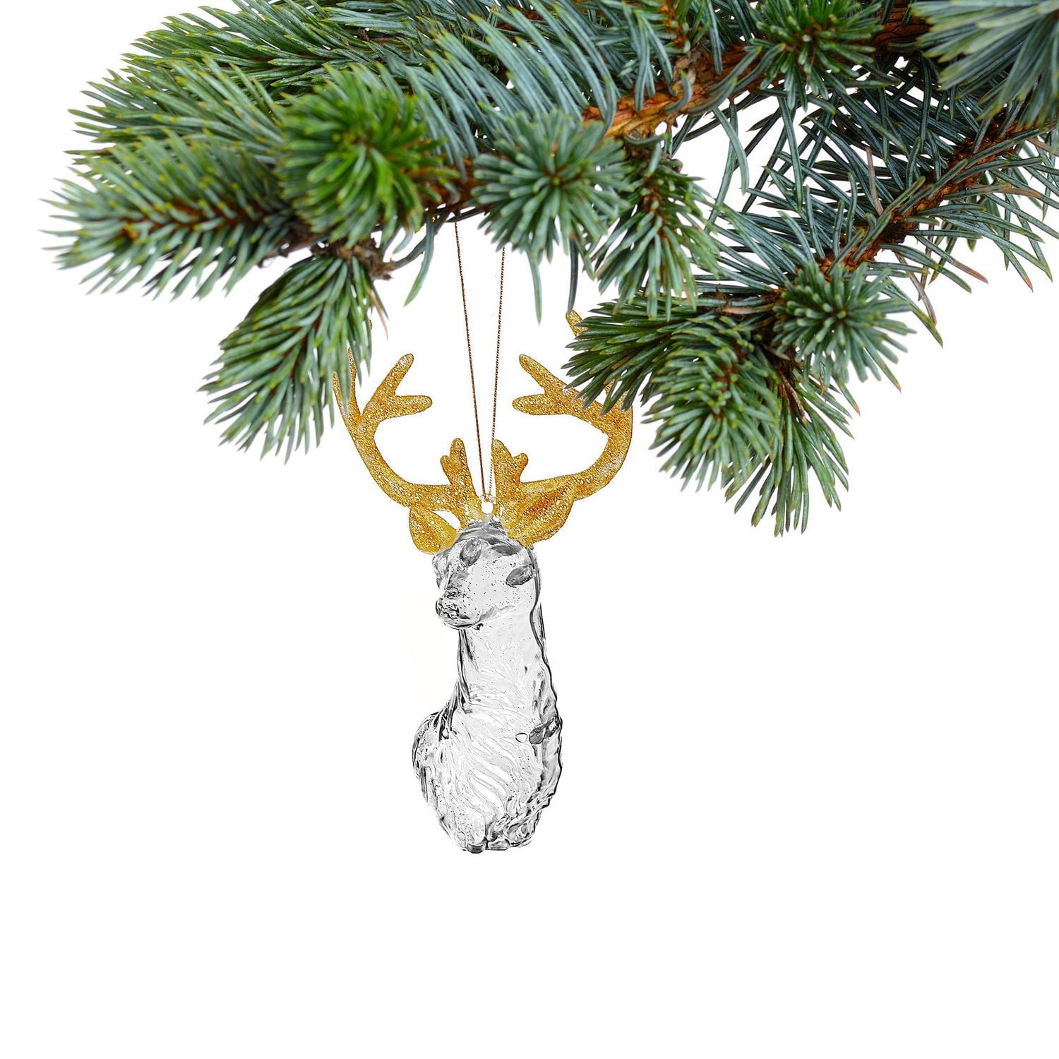 Christmas Acrylic With Gold Ornament Reindeer Head - Set of 12