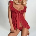 thumbnail image 4 of VISALY Transparent Lace Pajama Set: Matching Nightgown & Underwear, Sleepwear Ensemble, Red,S, 4 of 5