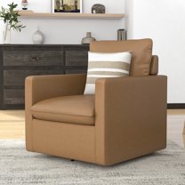 Mellory Upholstered Faux Leather Swivel Armchair, Brown