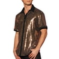 thumbnail image 4 of INSPIRE CHIC Men's Sequin Party Shirt Contrasting Color Short Sleeve Button Down Top M Golden, 4 of 6