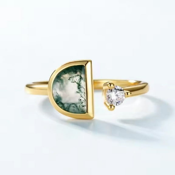 D Shape Lab Created Moss Agate & Diamond Engagement Ring in 925 Sterling Silver – Unique Wedding Engagement Ring, Perfect Bride Gift Fine Jewelry