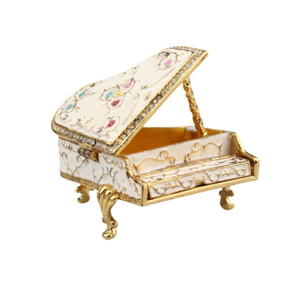 Piano Hinged Trinket Box Enamel Painted Mini Jewelry Box Decorative Ring Earring Holder Creative Home Decor, Perfect Gift for Thanksgiving Day, New Year, Christmas Collectible (White)