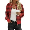 thumbnail image 2 of ClodeEU Womens Cropped Plaid Jacket,Long Sleeve Zip Up Jacket With Pockets,Casual Jacket Coats Red #,Womens Plus XXL, 2 of 6