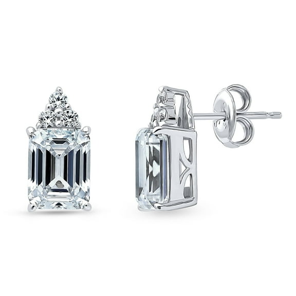 BERRICLE Sterling Silver Solitaire 4.2 Carat Emerald Cut Cubic Zirconia CZ Anniversary Stud Earrings for Women, Rhodium Plated