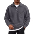 thumbnail image 2 of IAJDKMEK Men's Polo Collar Solid Long Sleeve Fleece Sweatshirt - Full Zip Pullover for Men, Fall Winter Top with Warm Inner,Gray L, 2 of 6