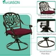 thumbnail image 6 of VIVIJASON 7-Piece Outdoor Furniture Dining Set, All-Weather Cast Aluminum Conversation Set Includes 6 Swivel Dining Chairs and a Rectangle Table with Umbrella Hole for Patio Garden Deck, Red Cushion, 6 of 7