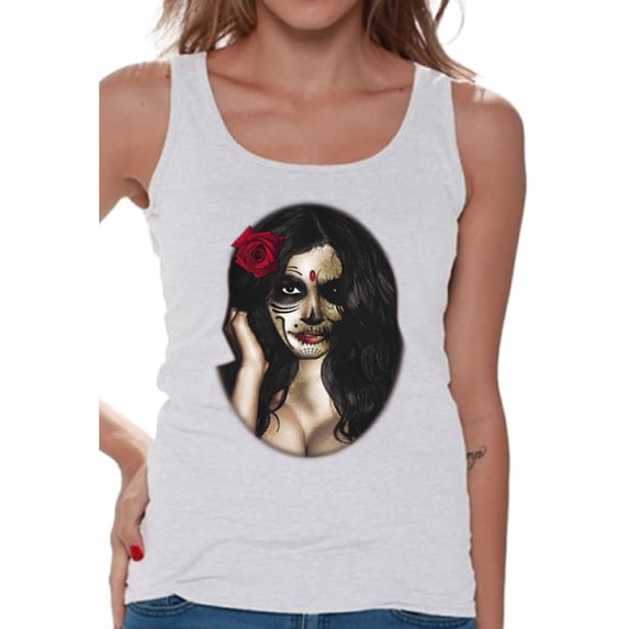 Awkward Styles Women's Sugar Skull Girl Graphic Tank Tops Day of the Dead Dia de los Muertos