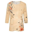 thumbnail image 4 of CYMMPU Blouses for Women Dressy Casual Crew Neck Fall Trendy Shirts Tunic Tops Floral Printed Loose Fit 3/4 Sleeve Spring Tops Lightweight Basic Tees Yellow M, 4 of 5