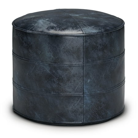 Simpli Home - Connor Round Pouf - Distressed Navy Blue