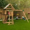 KidKraft Lawnmeadow Wooden Outdoor Swing Set with Slide and Monkey Bars