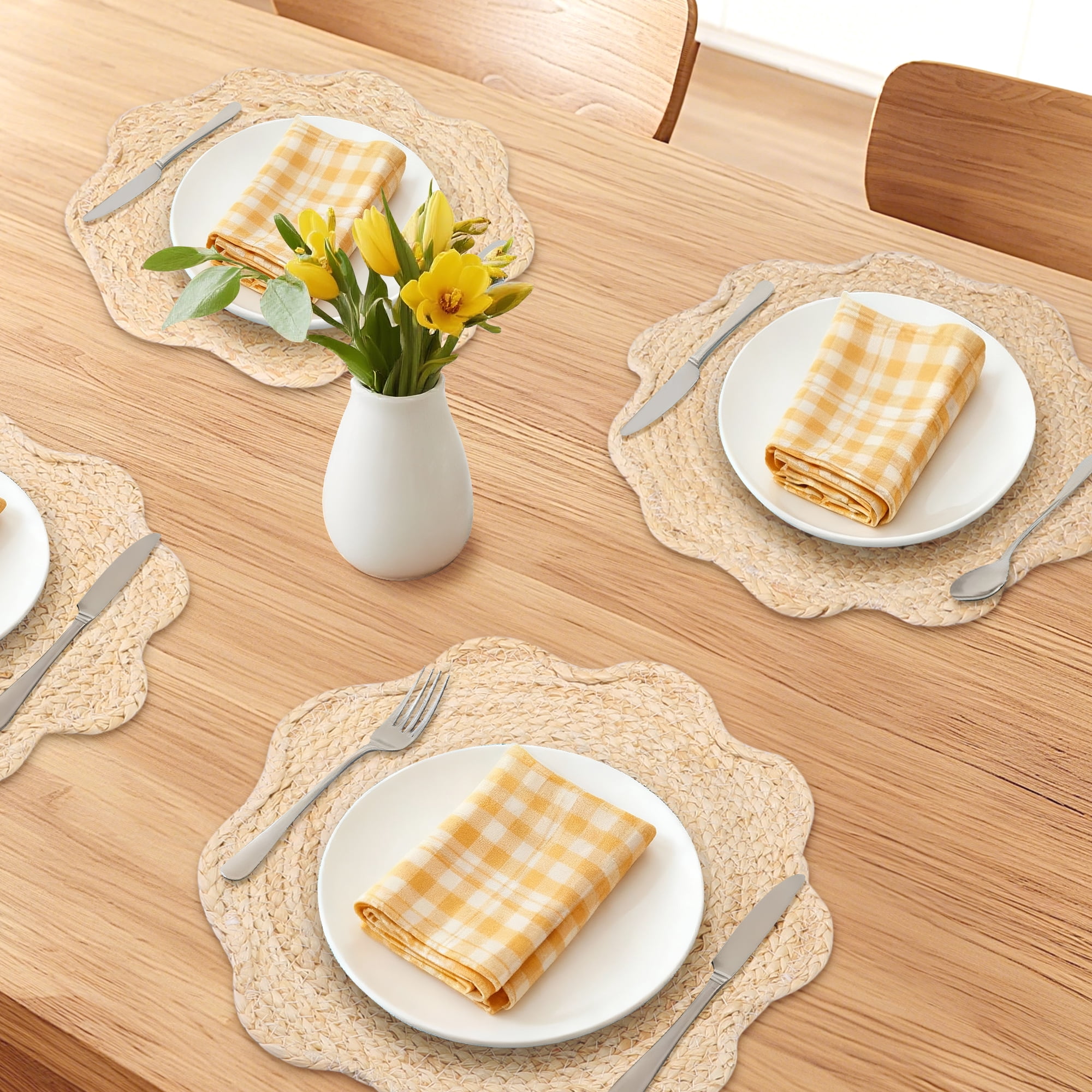 Unique Bargains Farmhouse Placemats 4pcs Flower Placemats Beige 13"x13"