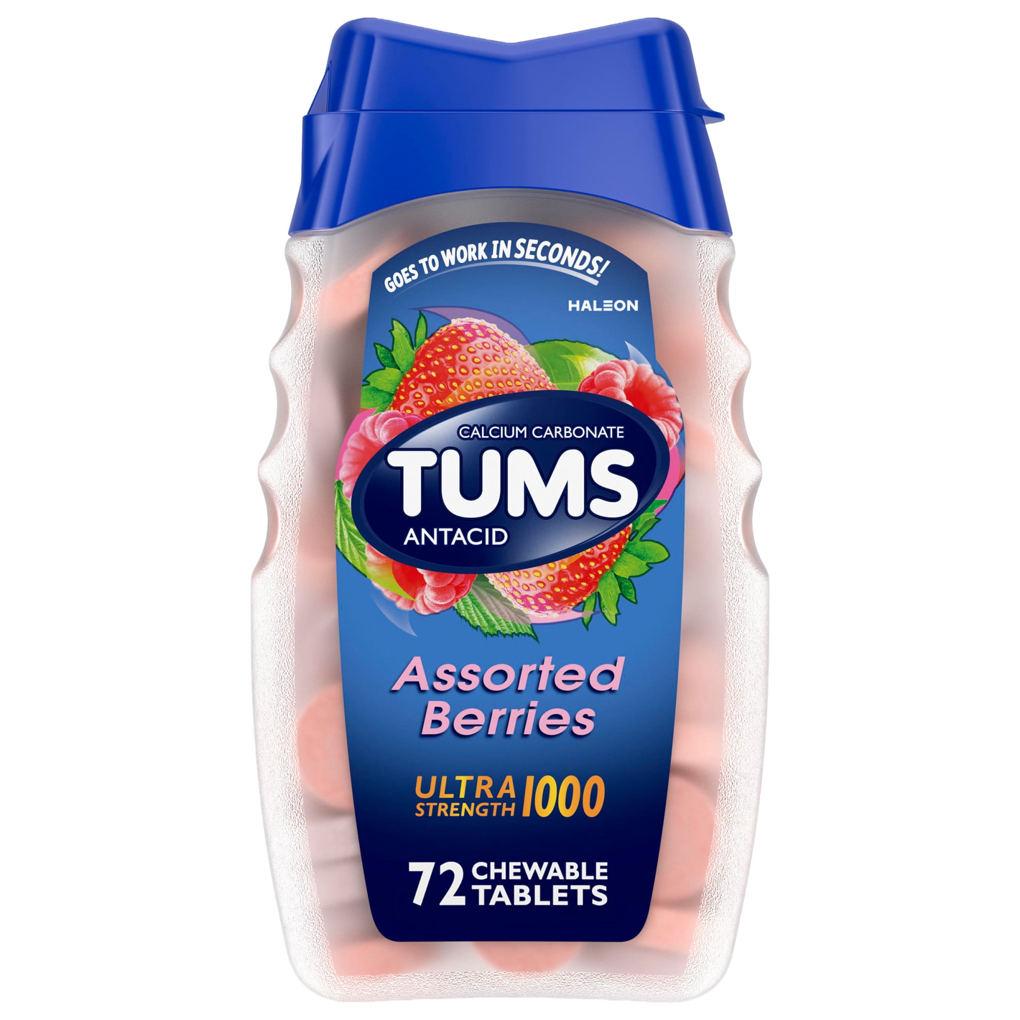 Tums Ultra Strength Heartburn Relief Chewable Antacid Tablets, Berry, 72 Count