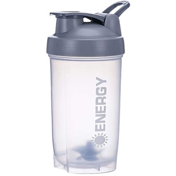 Coctelera de proteínas, taza de suplementos deportivos, coctelera con bola mezcladora, batido de Fitness, taza de agua de entrenamiento portátil para deportistas, 500ml (gris) Sailing Electrónica