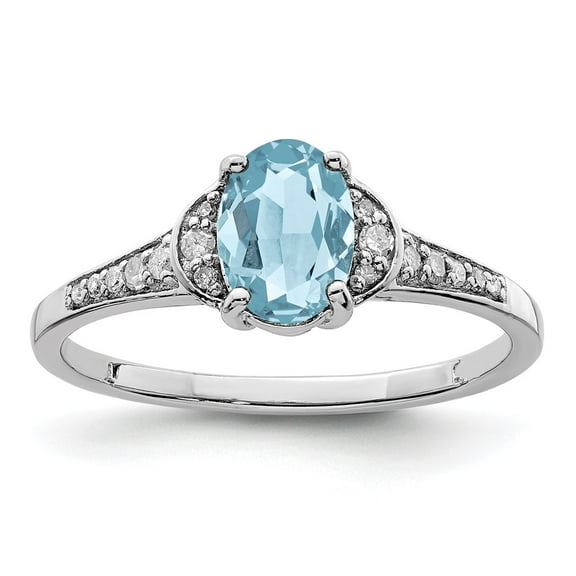 Primal Silver Sterling Silver Rhodium Diamond and Light Swiss Blue Topaz Ring