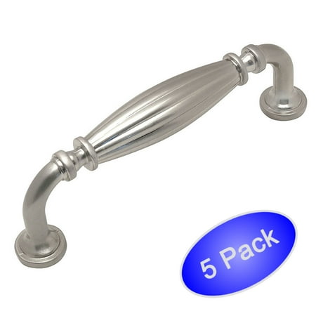 Country Cabinet Pulls - Cosmas 7123SN Satin Nickel Country Style Cabinet Hardware Ribbed Handle Pull - 3-3/4