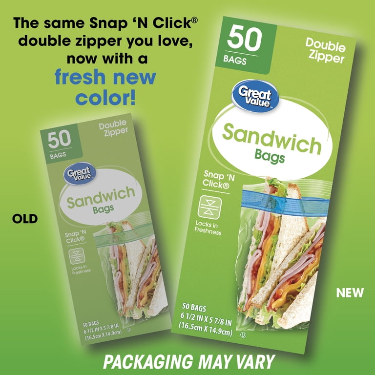 Great Value Fresh Seal Double Zipper Sandwich Bags, 50 Count