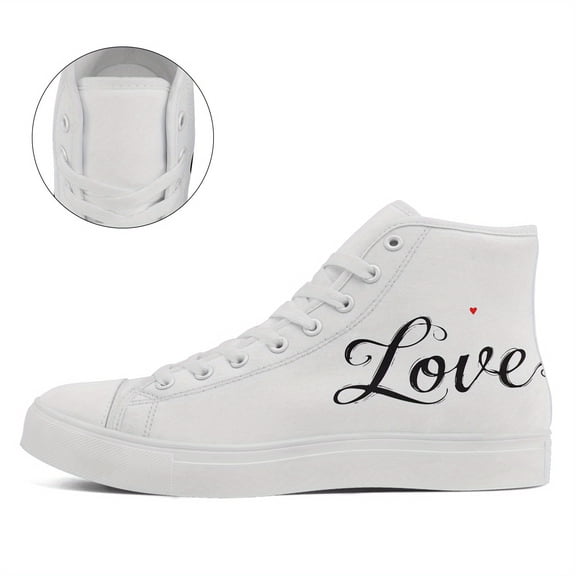 Coolcustomize Mens Plus Size Love Print High Top Sneakers, Romantic Style Casual Couple Shoes, Perfect for Dates, Streetwear & Casual Attire, Stylish Durable for Sports, Perfect Sweet Gift for Lovers