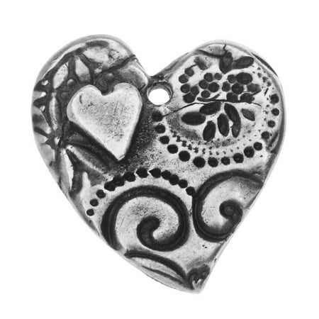 Amor Heart - TierraCast Charm, Amor Large Heart 22.5x26mm, 1 Piece, Antiqued Pewter