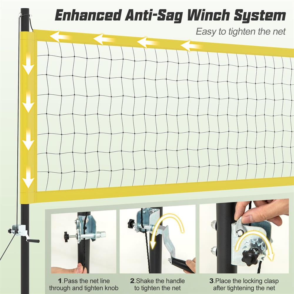 Topcobe Portable Outdoor Volleyball Net Set Heavy-Duty Volleyball Net System-Yellow, Indoor Sports Equipment