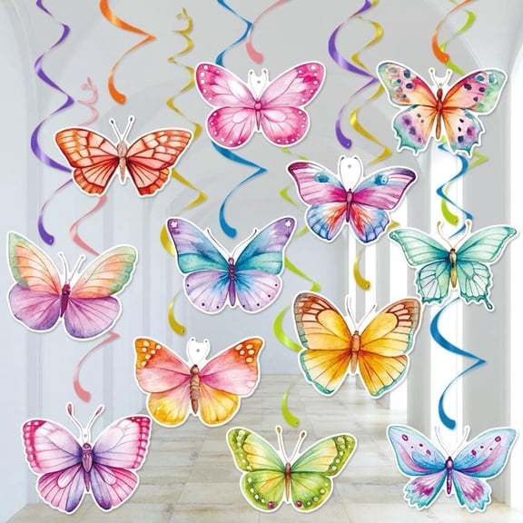BESTSKY Butterfly Decorations,24Pcs Butterfly Party Decorations,Hanging Butterflies Spring Decorations,Hanging Ceiling Swirl for Spring Summer Easter Butterfly Themed Birthday Party Decorations