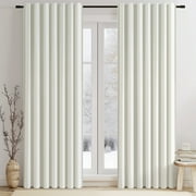 Topfinel 90 Inches Long Cream Velvet Curtains for Bedroom, Back Tab Light Blocking White Curtains with Hooks, Room Darkening Double Sided Drapes,Set of 2